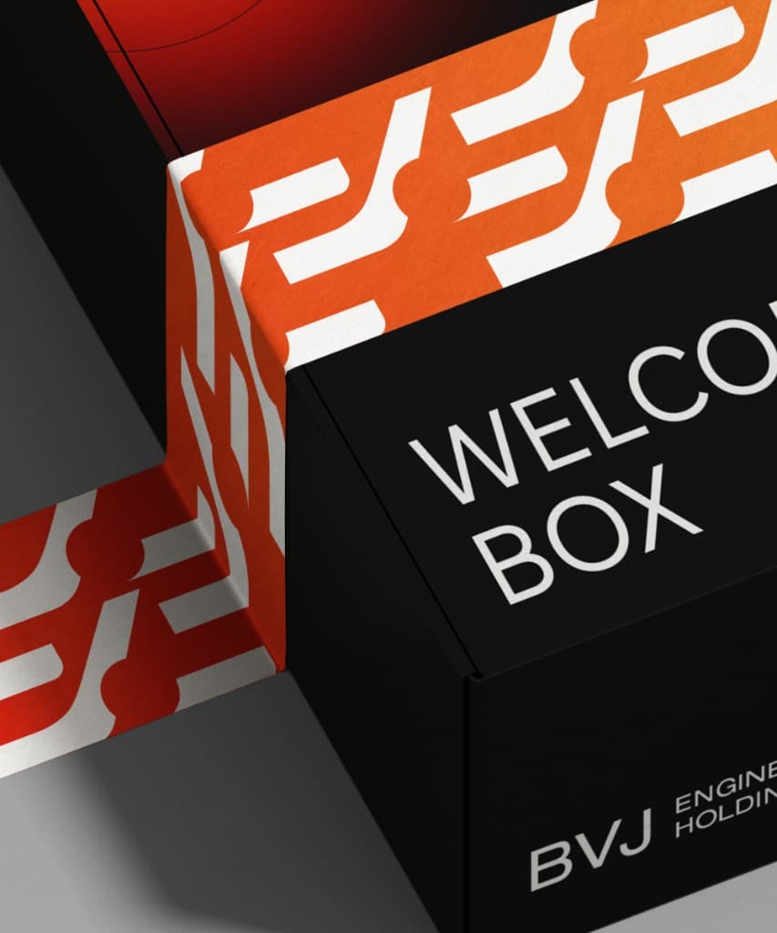 BVJ welcome box with orange geometric tape